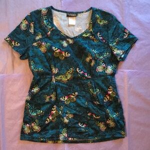 Cherokee Butterflies Scrub Top Size Small